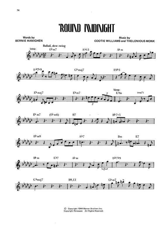 Partitura da música Round Midnight v.2