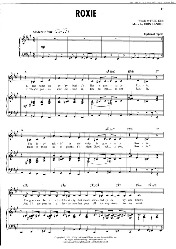 Partitura da música Roxie