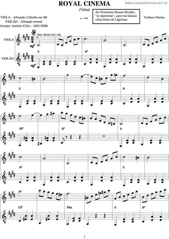 Partitura da música Royal Cinema v.2