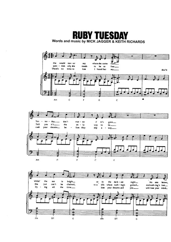 Partitura da música Ruby Tuesday