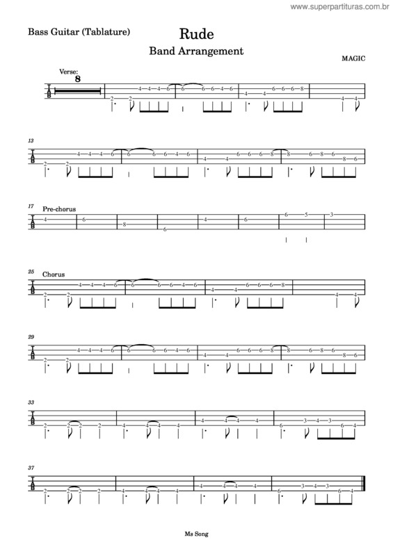 Partitura da música Rude – Magic! Rude–Bass Guitar  Tablature