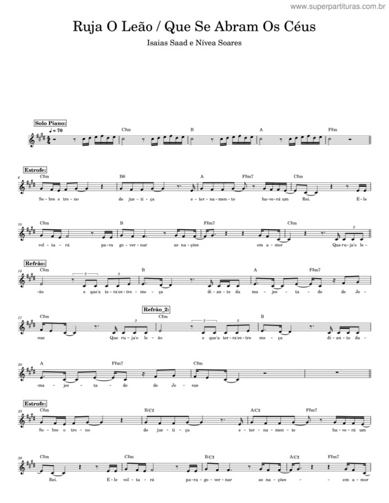 Partitura da música Ruja O Leão – Isaias Saad