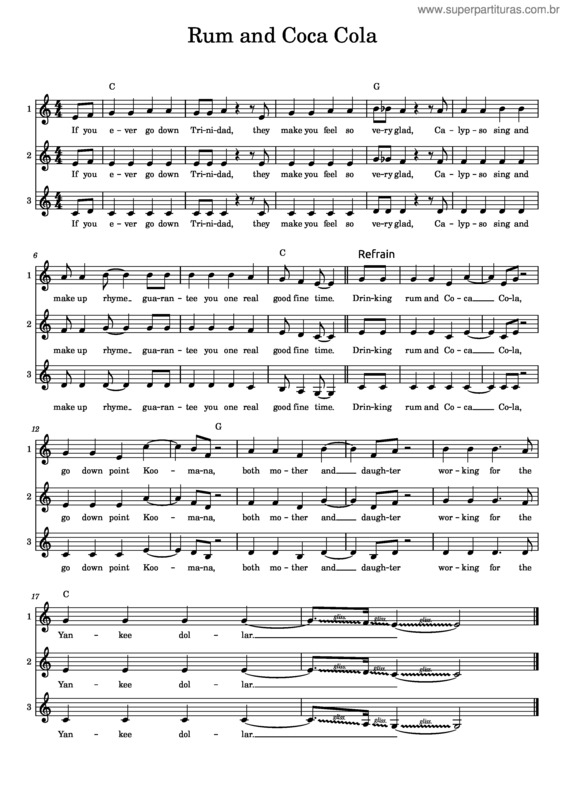 Partitura da música Rum And Coca Cola