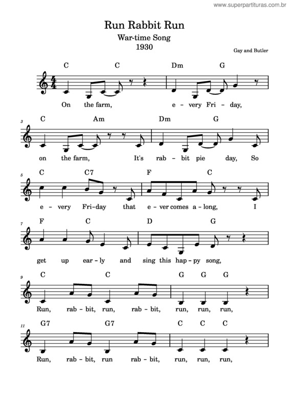 Partitura da música Run, Rabbit, Run – Me And My Girl Musical, Noel Gay