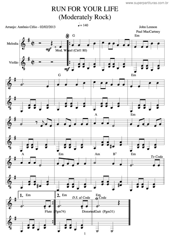 Partitura da música Run For Your Life v.3