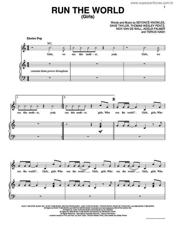 Partitura da música Run The World (Girls)