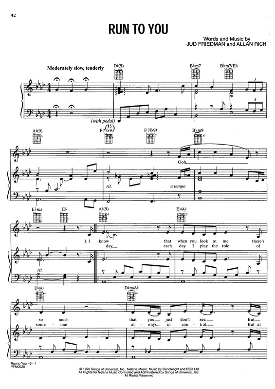 Partitura da música Run To You v.2