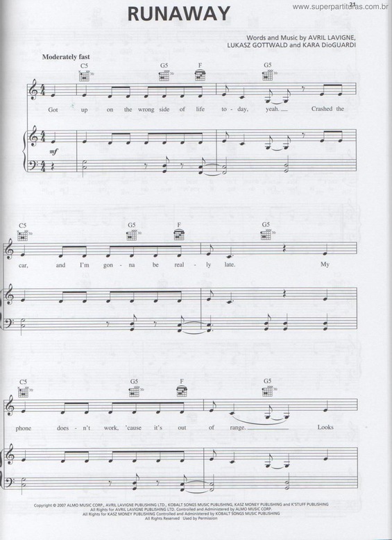 Partitura da música Runaway v.10