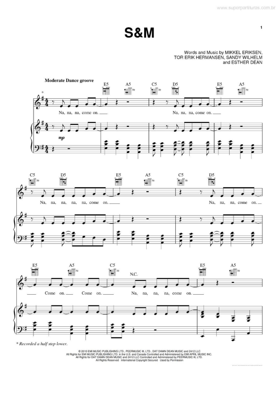 Partitura da música S&M