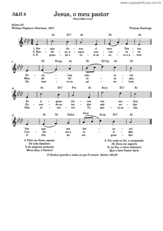 Partitura da música S&H 8 – Jesus, O Meu Pastor