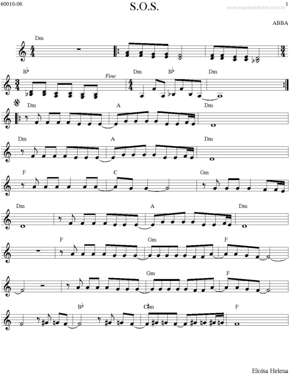 Partitura da música S.O.S.