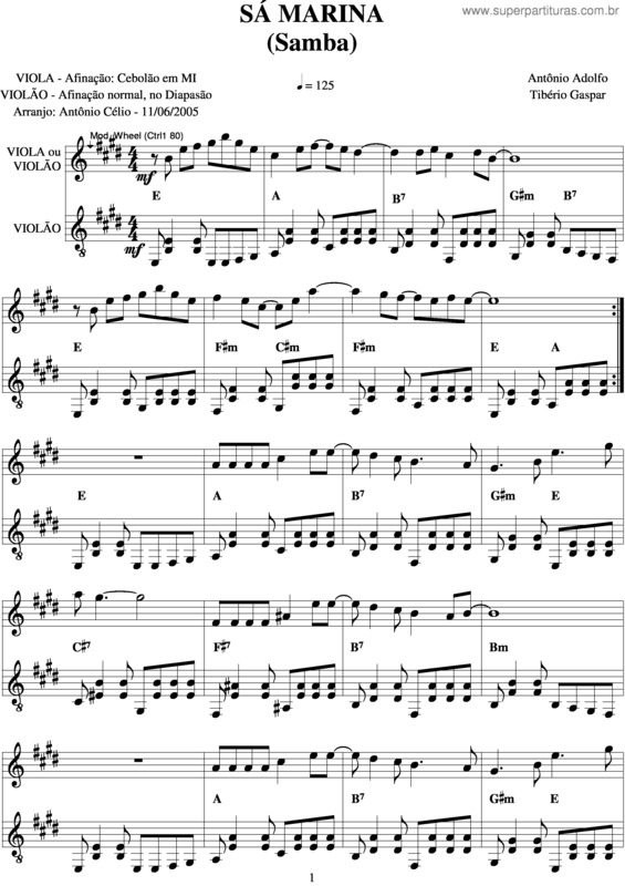 Partitura da música Sá Marina v.6