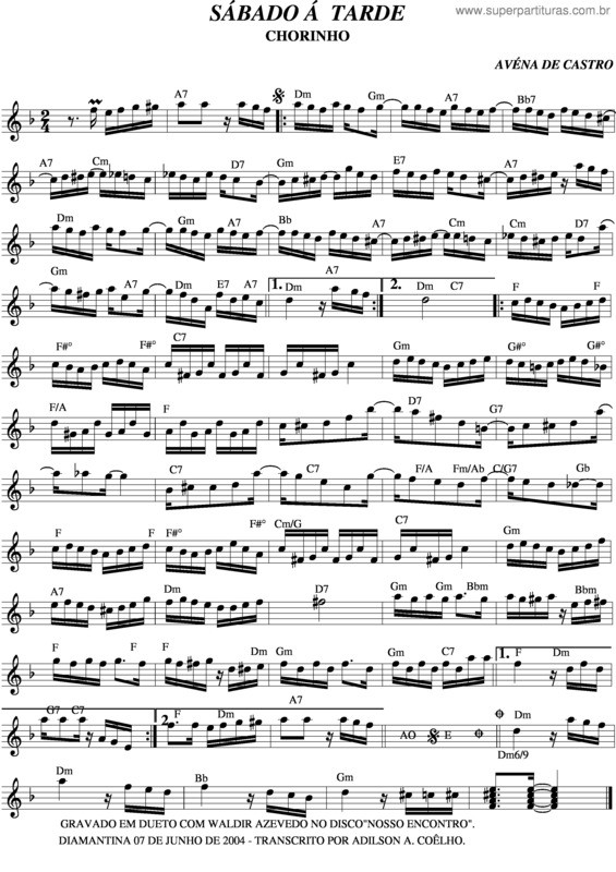 Partitura da música Sábado Á Tarde v.3