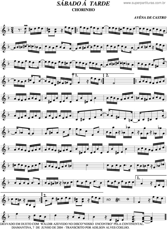 Partitura da música Sábado Á Tarde v.4