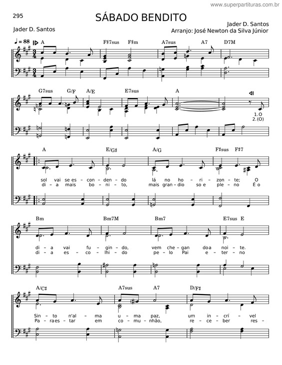 Partitura da música Sábado Bendito – Jader D. Santos