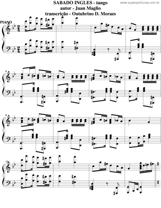 Partitura da música Sabado Inglês