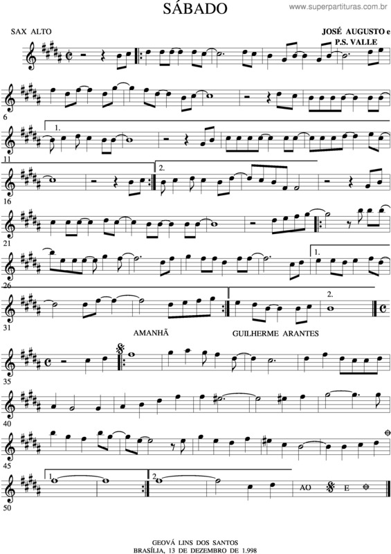 Partitura da música Sábado