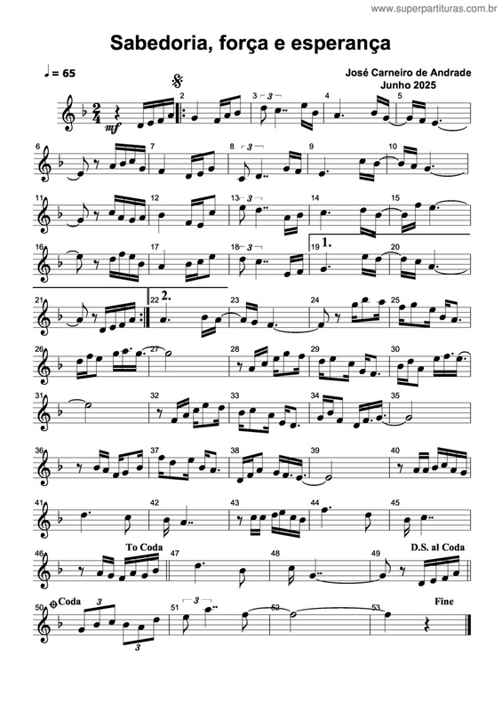 Partitura da música Sabedoria, Força E Esperança