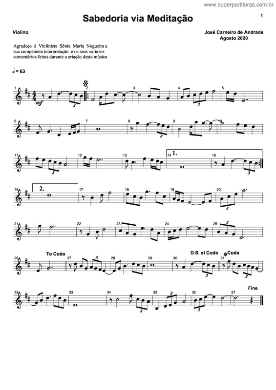 Partitura da música Sabedoria Via Meditação