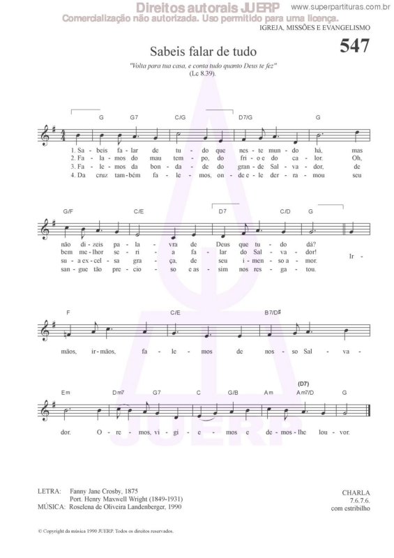 Partitura da música Sabeis Falar De Tudo - 547 HCC