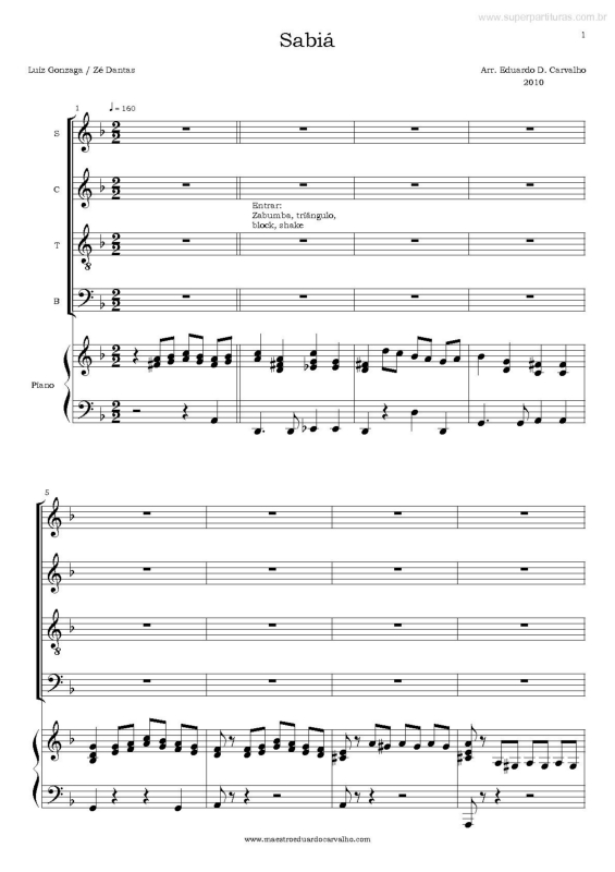 Partitura da música Sabiá v.2