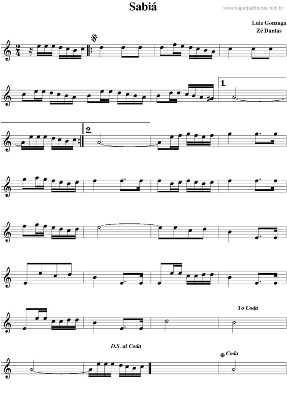 Partitura da música Sabiá v.3