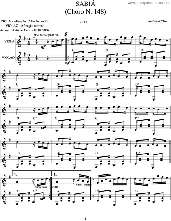 Partitura da música Sabia v.6