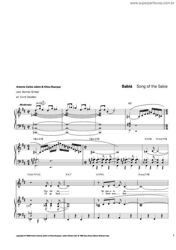 Partitura da música Sabiá v.7