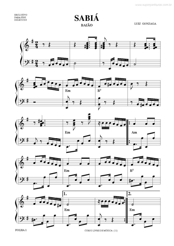 Partitura da música Sabiá