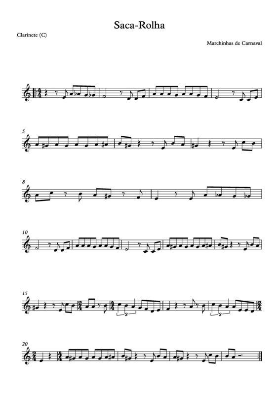 Partitura da música Saca Rolha v.2