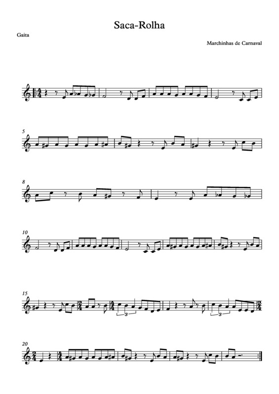 Partitura da música Saca Rolha v.4