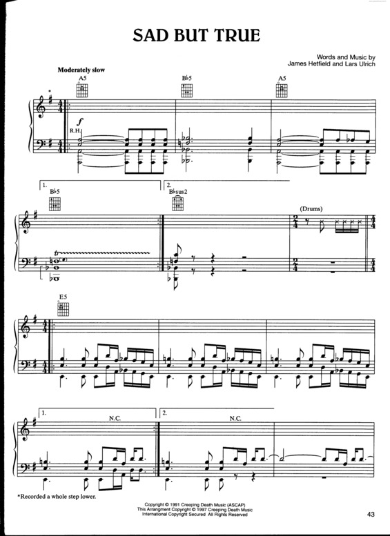 Partitura da música Sad But True v.2