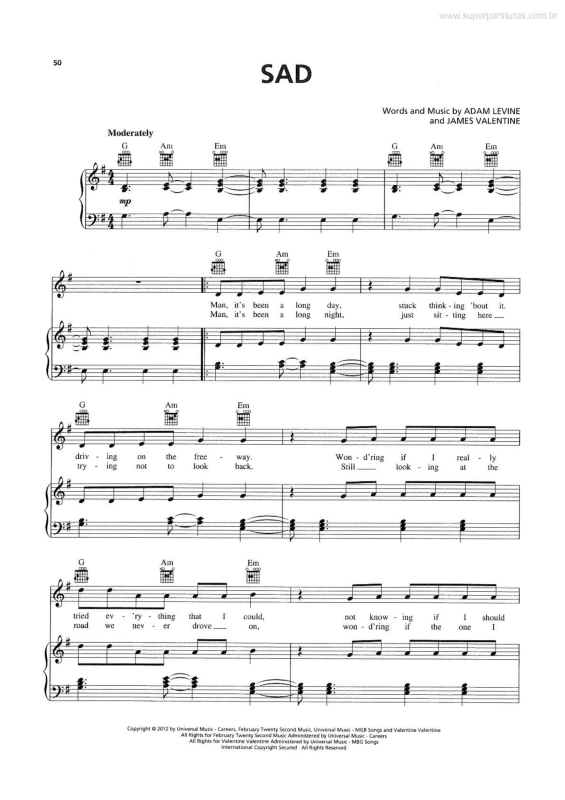 Partitura da música Sad