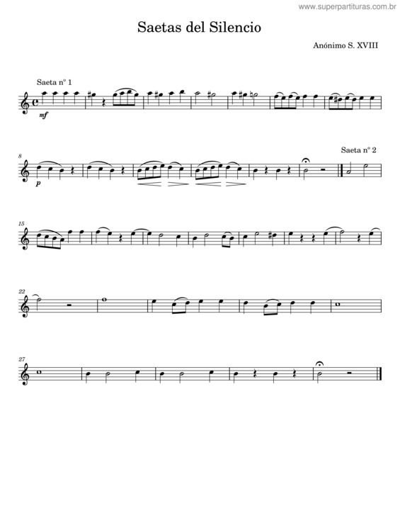 Partitura da música Saetas Del Silencio – Anonymous