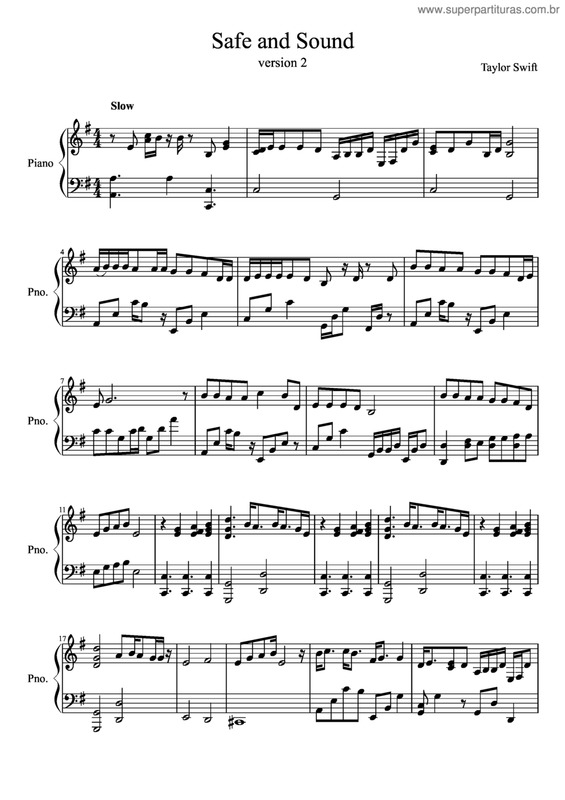 Partitura da música Safe and sound v.2