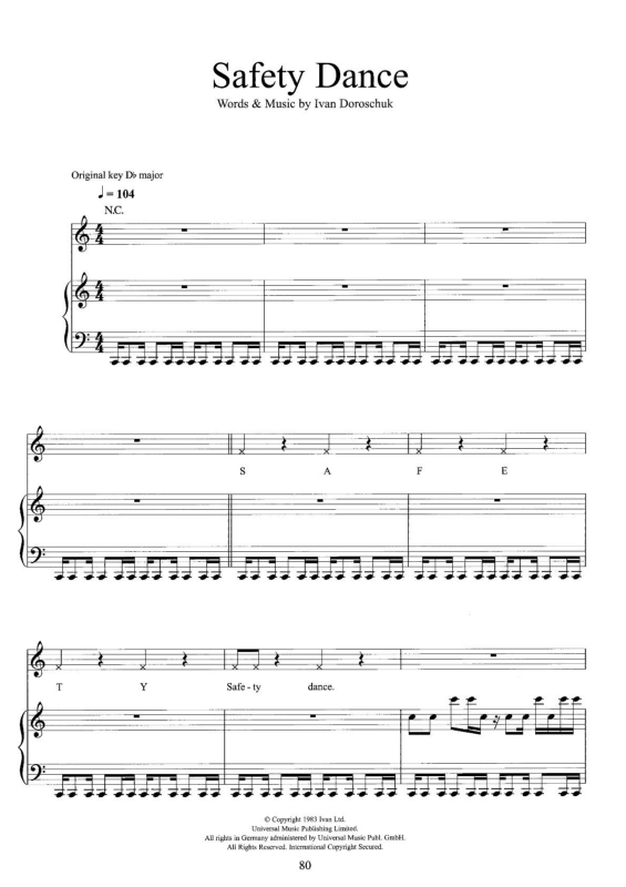 Partitura da música Safety Dance