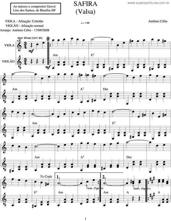 Partitura da música Safira v.2