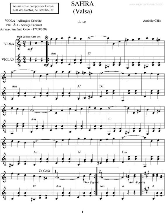 Partitura da música Safira