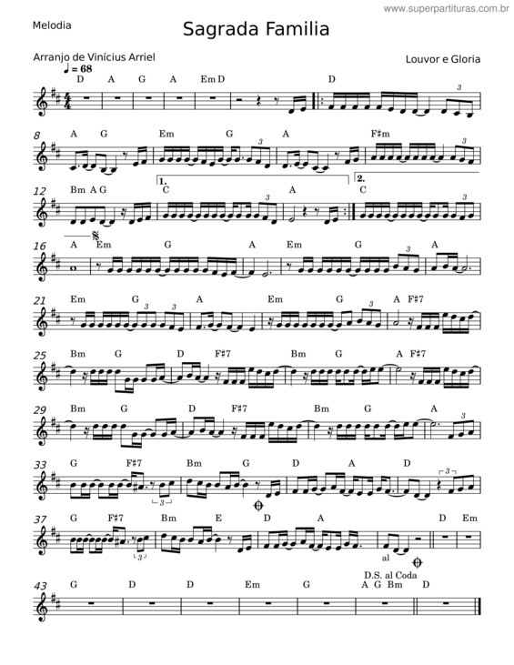 Partitura da música Sagrada Família – Louvor E Glória