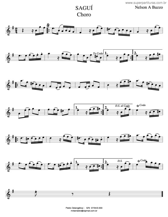 Partitura da música Saguí
