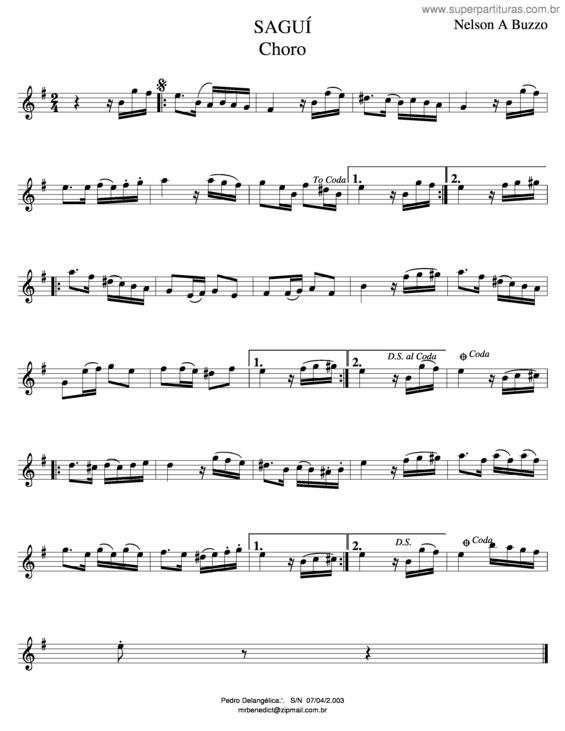 Partitura da música Saguí