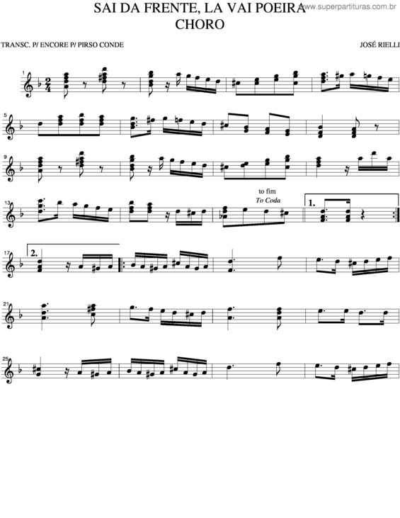 Partitura da música Sai Da Frente, La Vai Poeira  v.2