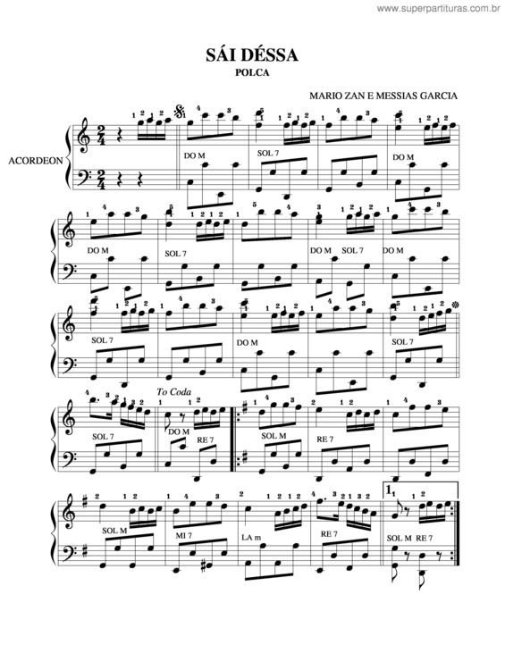 Partitura da música Sái Déssa v.2