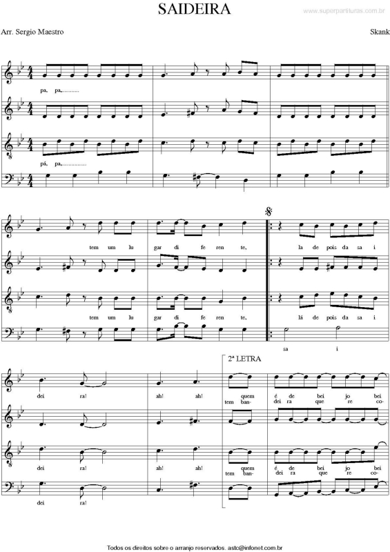 Partitura da música Saideira