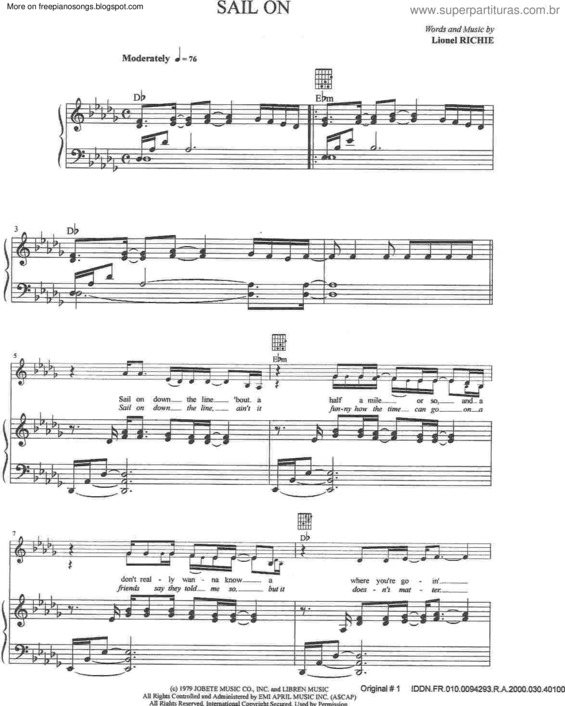 Partitura da música Sail On v.2