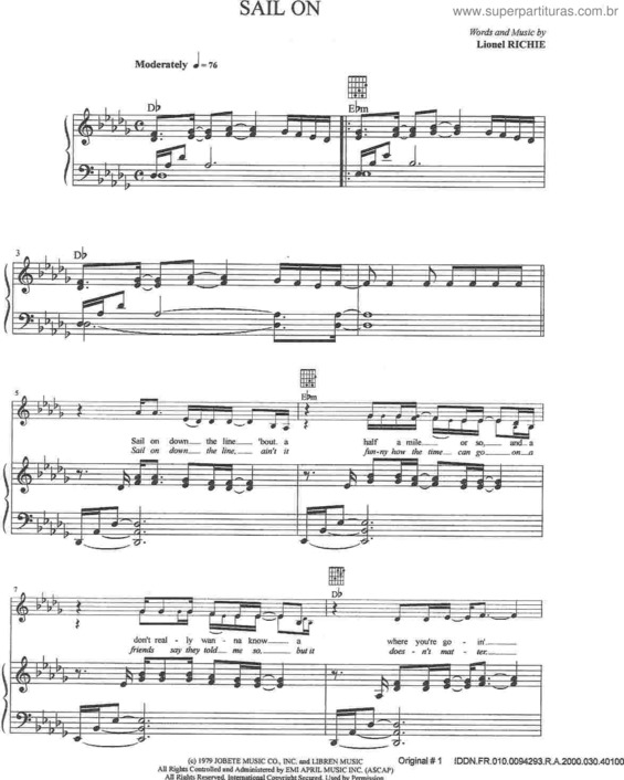 Partitura da música Sail On