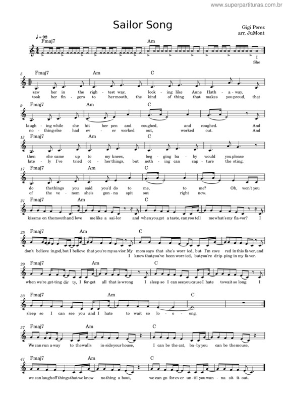 Partitura da música Sailor Song – Gigi Perez