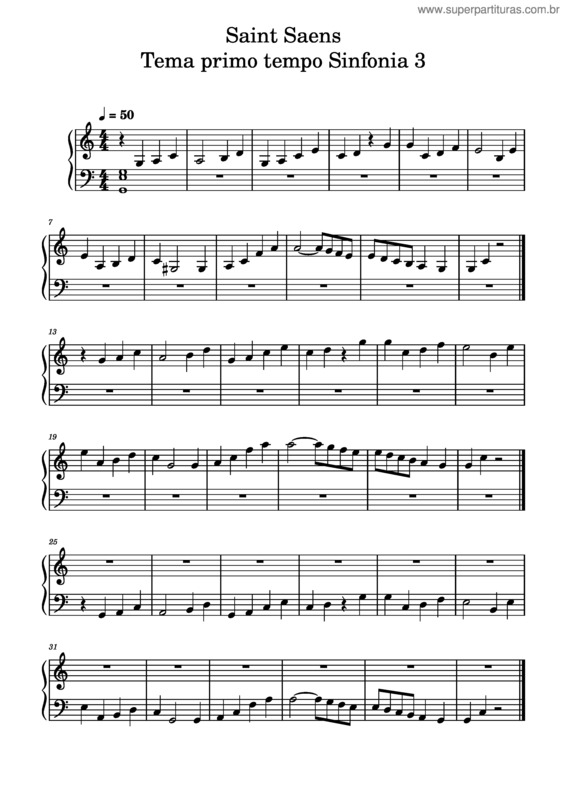 Partitura da música Saint Saens Tema Primo Tempo Sinfonia 3