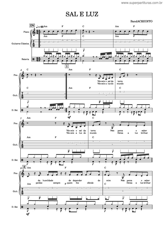 Partitura da música Sal E Luz – David Alves