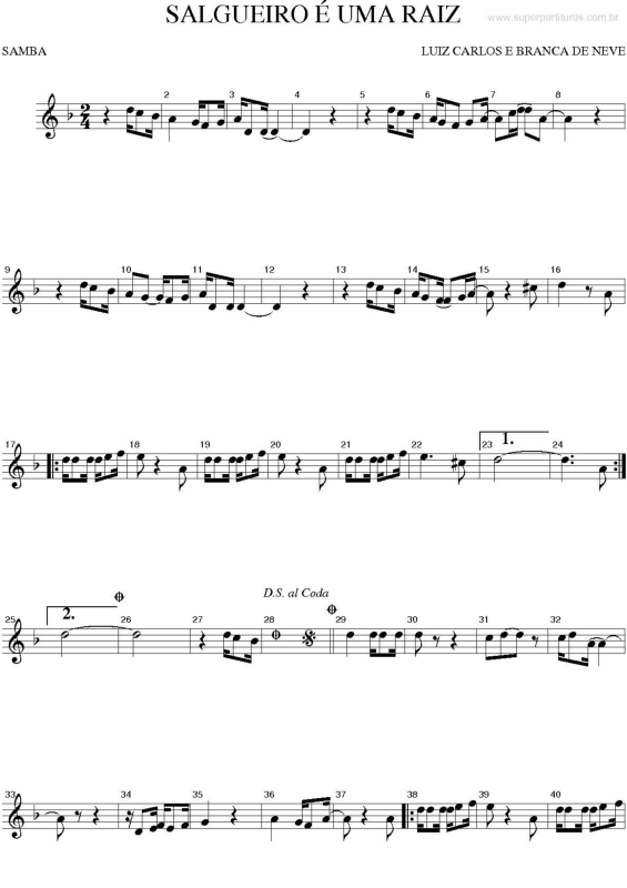 Partitura da música Salgueiro é uma Raiz